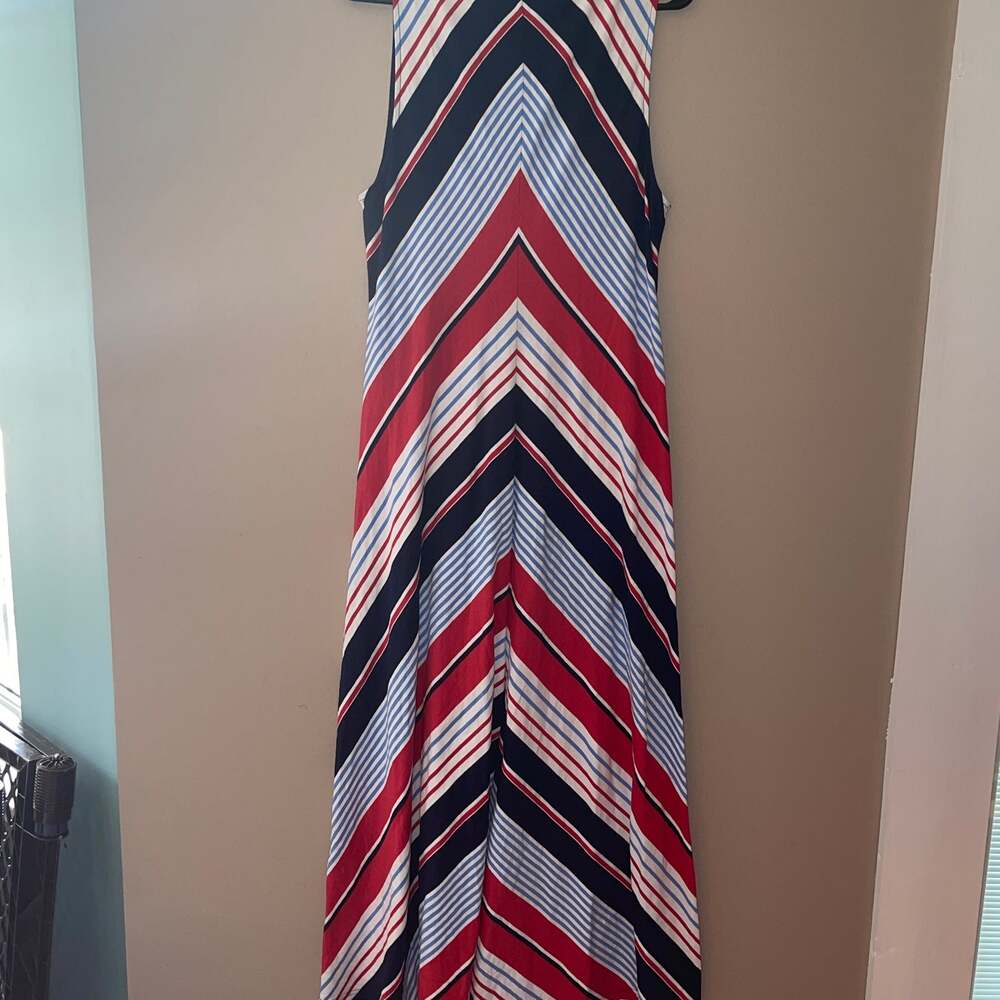 CHAPS Women's Chevron Striped Sleeveless Midi Dress Size Large - Picture 6 of 6